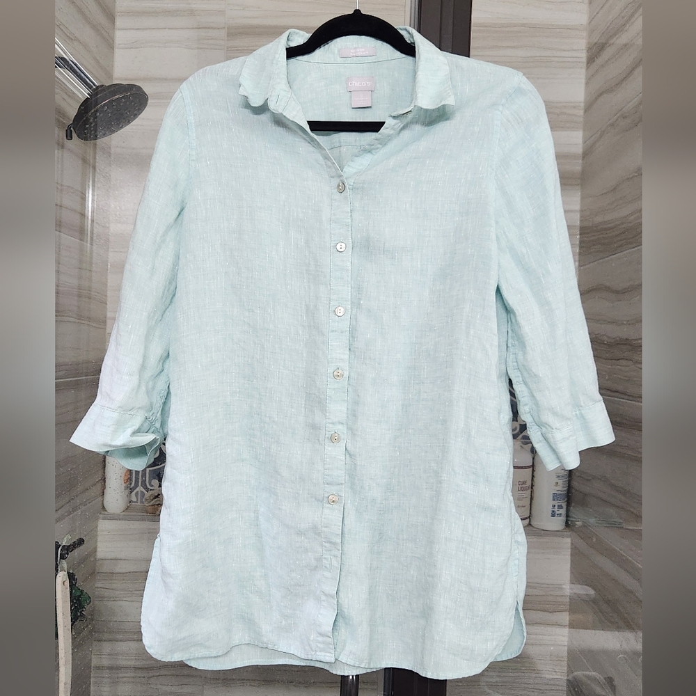 Chico's Light Mint Button-Up Blouse - image 1